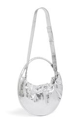 Domino medium bag in metallic croc-effect leather Silver back view