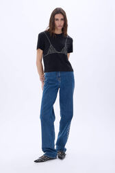 Pantalon en jean à côté en studs Bleu studs vue portée de face