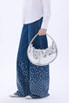 Domino medium bag in metallic croc-effect leather Silver back worn view