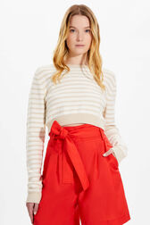 Women Two-Colour Long-Sleeve Crop Top Striped ecru/beige details view 1