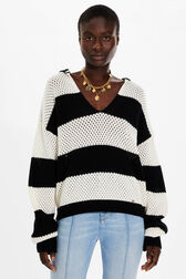 Women Two-Colour Openwork Fishnet Jacket Black/ecru details view 1