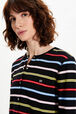 Women Picot Multicolor Striped Cardigan Multico black striped details view 2