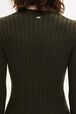 Wool Knit Crew-Neck Slit Sleeves Sweater Khaki details view 2