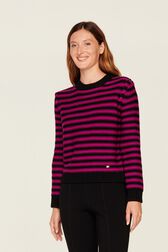 Pullover Big Poor Boy rayé femme Raye noir/fuchsia vue de détail 1