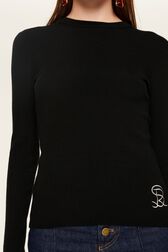 Pull laine côtelée femme Noir vue de détail 1