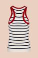 Women Striped Contrast Neckline Tank Top Ecru back view