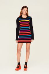 Women Jane Birkin Striped Midi Dress Multico striped rf front worn view