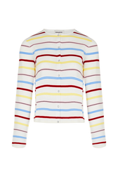 Women Picot Multicolor Striped Cardigan Multico white striped front view