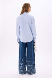 Chemise en coton à manches longues fines rayures Raye blanc / bleu vue portée de dos