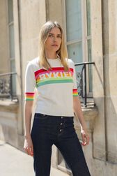 Knitted Short Sleeve Sweater White details view 3