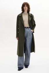 Wool Double-Breasted Fitted Coat Khaki front worn view
