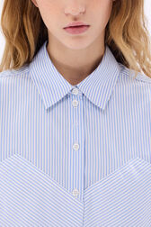Chemise en coton à manches longues fines rayures Raye blanc / bleu vue de détail 2