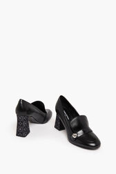 Black Metallic Leather Loafer Pumps Black details view 2