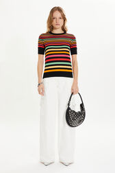 Striped short-sleeved crew-neck sweater Multico striped front worn view