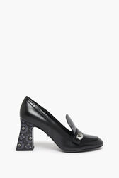 Black Metallic Leather Loafer Pumps Black front view