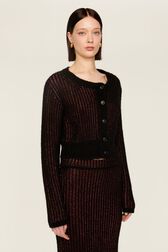 Cardigan lurex femme Raye noir/bronze vue de détail 2