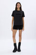 Short-sleeved crew-neck T-shirt Black front worn view