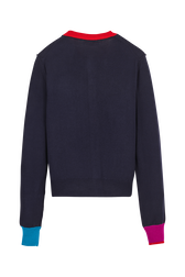 Cardigan laine colorblock femme Bleu nuit vue de dos