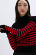 Turtleneck woolen sweater Black/red details view 1