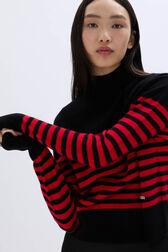 Turtleneck woolen sweater Black/red details view 1