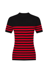 Striped short-sleeved woolen sweater Black/red back view