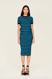 Women Poor Boy Striped Wool Maxi Skirt Striped black/pruss.blue front worn view