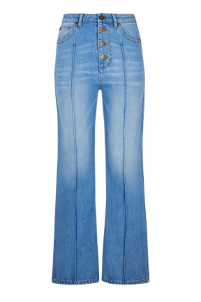 Women High-Waisted Jeans Stonewashed indigo front view