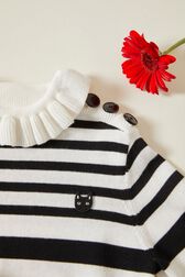 Pull marinière fille Raye noir/blanc vue de détail 2