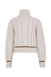 Alpaca Wool Cable Knit Turtle Neck Jumper Lilac front view