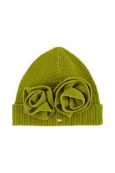Bonnet laine fleur en relief femme Pistache vue de face