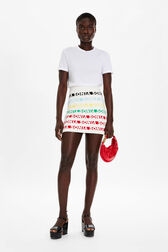 Women Multicolor Striped Mini Skirt Multico white front worn view