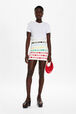 Women Multicolor Striped Mini Skirt Multico white front worn view