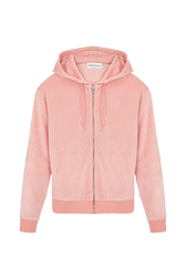 Pull à capuche velours femme Rose vue de face