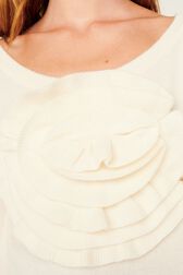 Women Plain Flower Sweater Ecru details view 2