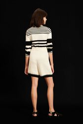 Short coton tricoté finitions contrastantes femme Ecru vue portée de dos