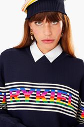 Pull oversize rayé Raye noir/bleu vue de détail 2