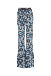 Flower Jacquard Knit High-Waisted Flared Trousers Blue back view