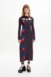 Women Cherry Print Viscose Maxi Dress Multico crea cherries front worn view