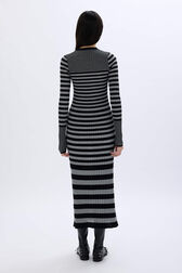 Striped long dress in wool and lurex Black/silver back worn view