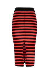Women Poor Boy Striped Wool Maxi Skirt Striped black/coral back view