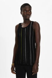 Pleated Tank Top Black details view 1