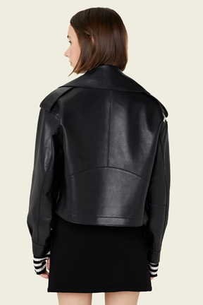 Veste en cuir noire Noir vue portée de dos