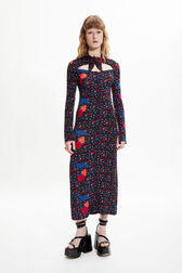 Robe longue viscose motif cerise femme Multico crea cerises vue portée de face