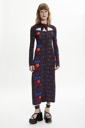 Women Cherry Print Viscose Maxi Dress Multico crea cherries front worn view