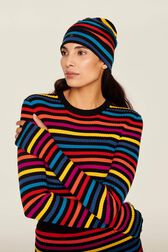 Bonnet laine Poor Boy rayé femme Multico raye rf vue portée de face