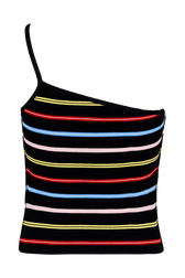 Women Multicolor Striped Asymmetrical Tank Top Multico black striped back view