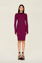 Robe longue chaussette rayée femme Raye noir/fuchsia vue portée de face
