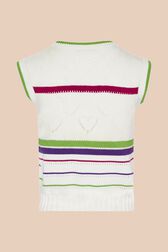 Women Multicolor Striped Openwork Tank Top Ecru back view