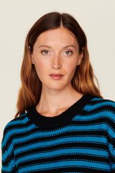 Pullover Big Poor Boy rayé femme Raye noir/bleu de prusse vue de détail 3