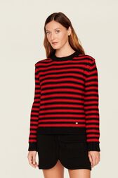 Pullover Big Poor Boy rayé femme Raye noir/rouge vue de détail 1
